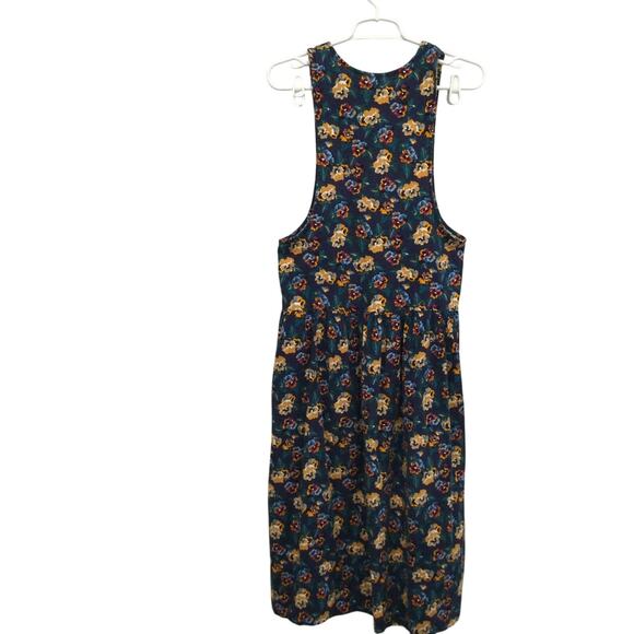 Vintage Womens Jumper Dress Size Small Blue Floral Pansy 90s Modest Fall Casual - Picture 4 of 8